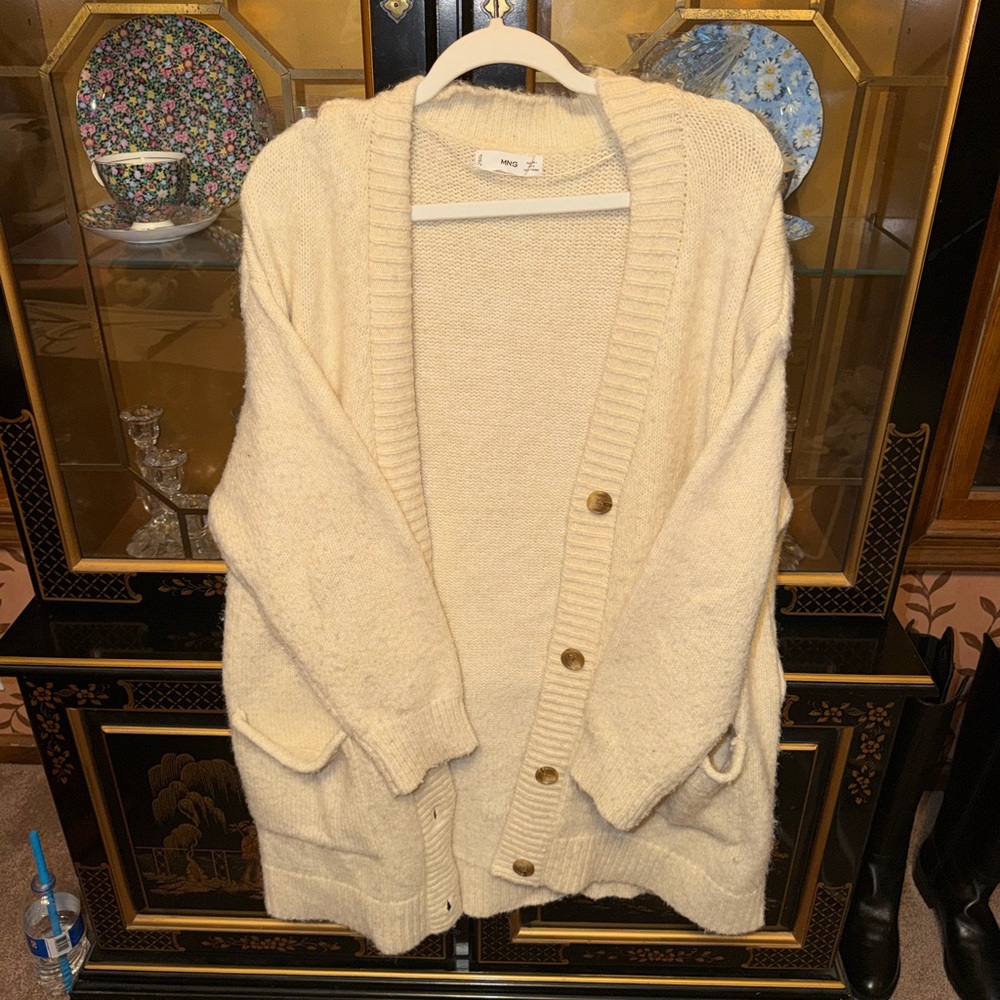 Mango Cream Button-Front Knit Cardigan
